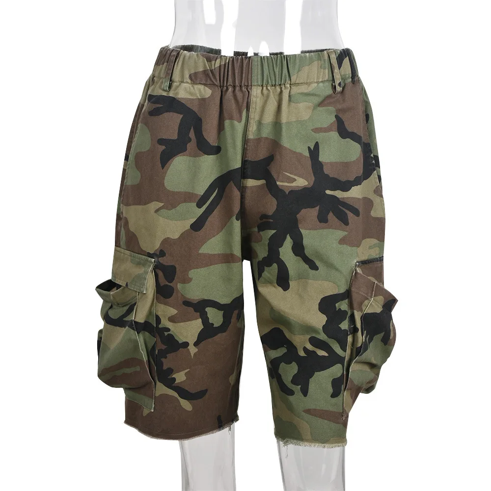 Camouflage Pants Women Summer Fashion Pockets Cargo Pants Casual Hipster Streetwear Vintage Loose Shorts