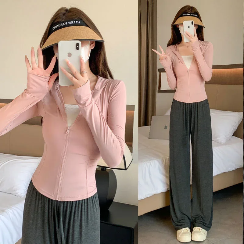 Women's Tracksuit Jacket Slim Fit Long Sleeved Fitness Coat Yoga Crop Tops with Thumb Holes Gym Jacket Workout Sweatshirts