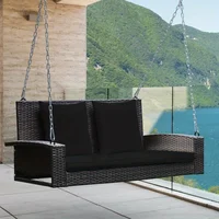 RELAX4LIFE Porch Swing 2-Seat Patio Rattan Wicker Porch Swings Outdoor W Two 7.9 Ft Solid Steel Chain Comfortable Back a 2