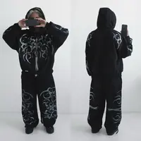 Streetwear Sportswear Two Piece Set Mens Womens Hip Hop Rock Print Oversized Hoodie Sweatshirt Harajuku Retro Casual Sweatpants 1
