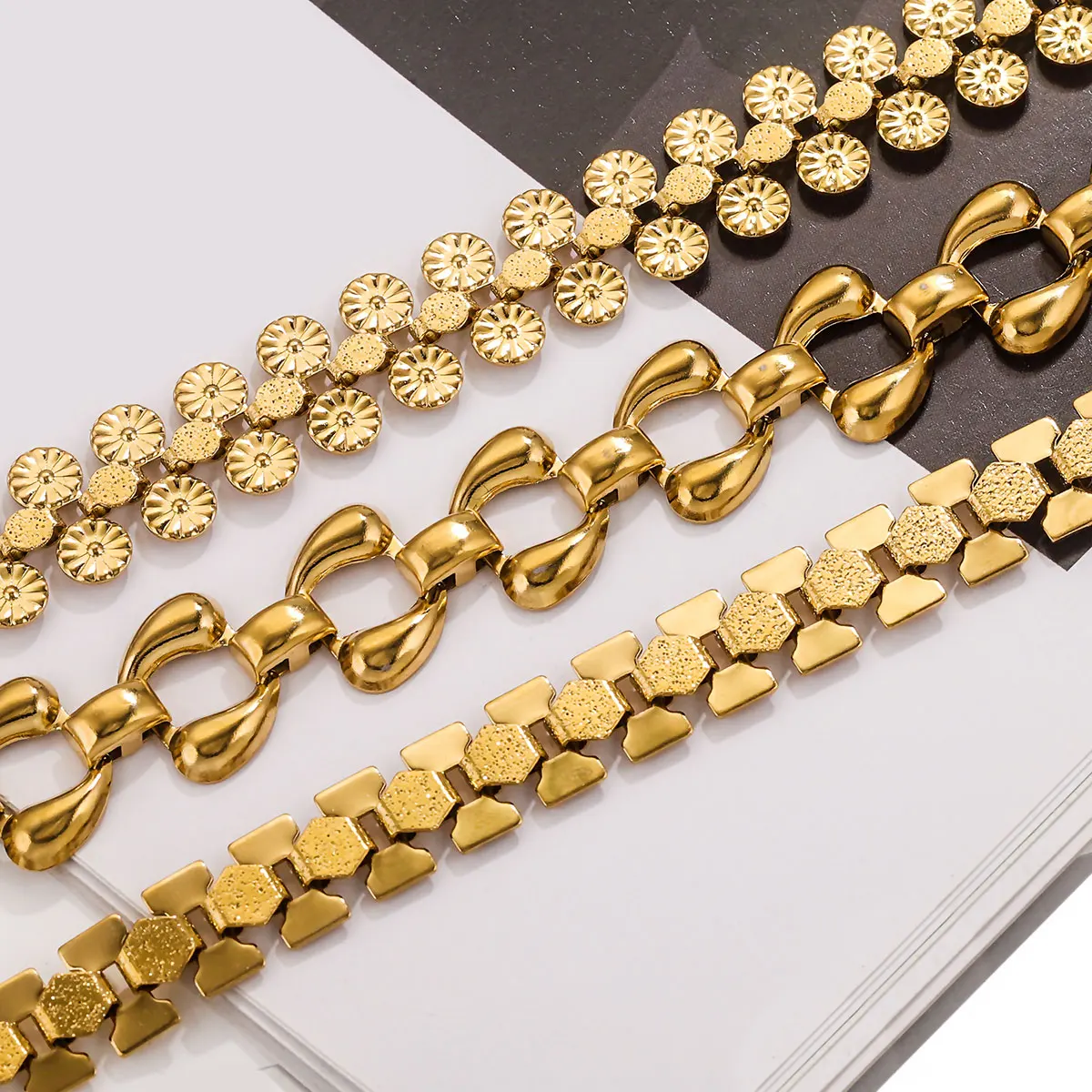 1M Non Fade Stainless Steel Hip Hop Punk Teardrop Bracelet DIY Jewellery Handmade Necklace Bracelet Gold plated Chain Supplies