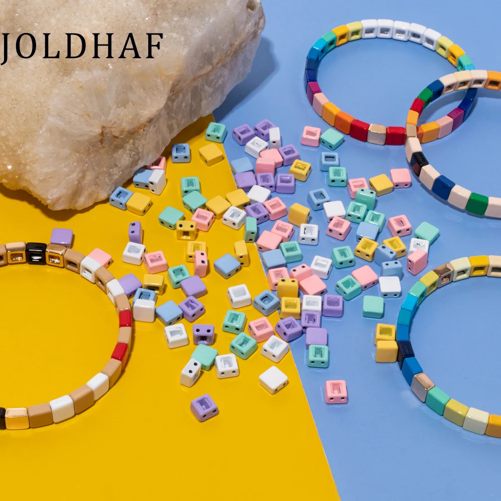 

40pcs 6X6MM Enamel beads For Jewelry Making Diy Bohemian Colorful Rainbow Beads Elastic Bracelets Making Accessory Supplies