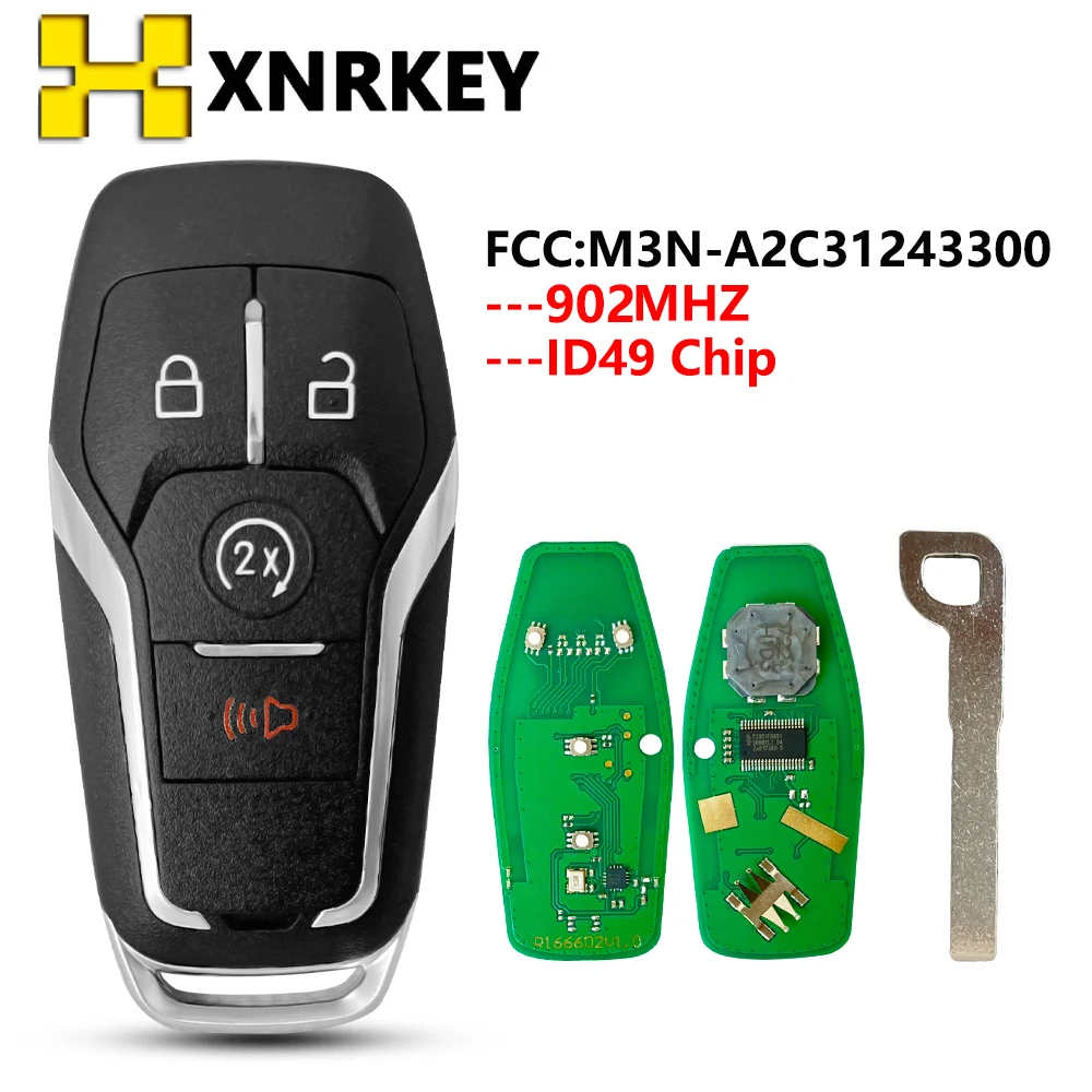 XNRKEY FCC:M3N-A2C31243300 Smart Remote Key for Ford Mondeo Explorer Mustang Focus Fusion S-Max Galaxy 902Mhz ID49Chip