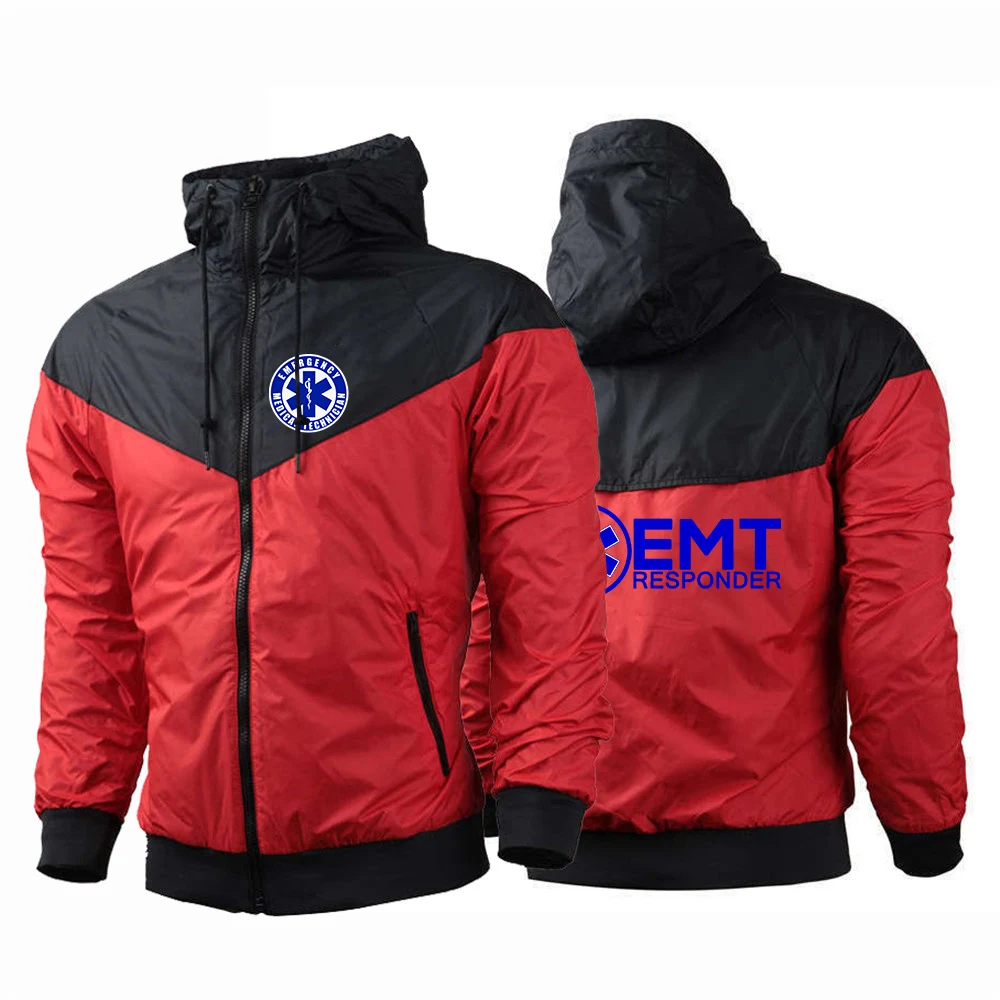 Men's Windbreaker Jacket Fashion Patchwork Tracksuit Coat