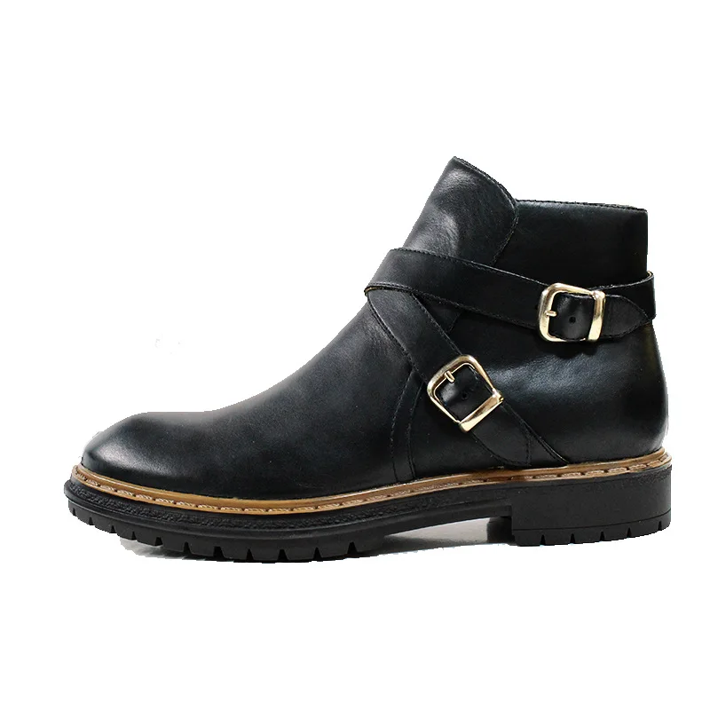 

Metal Buckle Motorcycle Boots for Men Plus Size 43 44 High Top Leather Shoes Height Increasing Shoes Ankle Boots for Mens 2166