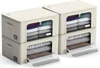 Storage Bins with Metal Frame-Stackable&Foldable Clothes Organizer Bags-Oxford Fabric Storage Containers with Large Clear Window 1