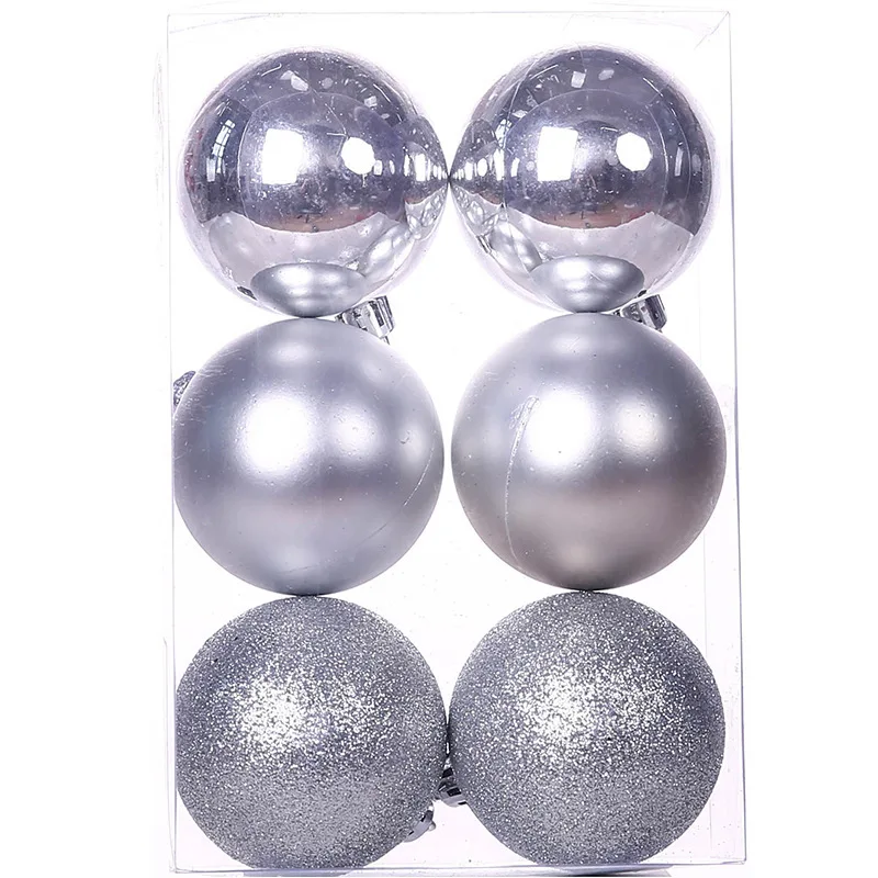 6 piezas/caja de bolas de Navidad para árbol de Navidad, 4/6/8 cm, bolas de Navidad multicolor, adornos para jardín, fiestas, hogar, decoraciones de Año Nuevo 2025