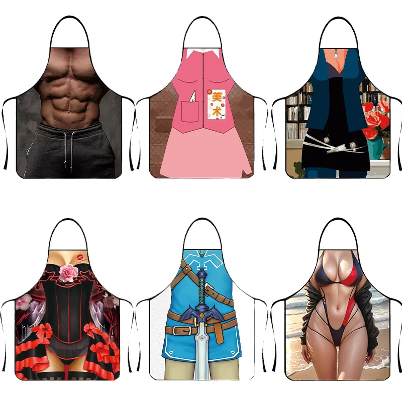 1PC Aprons Sexy Funny Kitchen For Women Man BBQ Cleaning Cooking Apron Stain-proof Apron Barbecue Apron uniforme