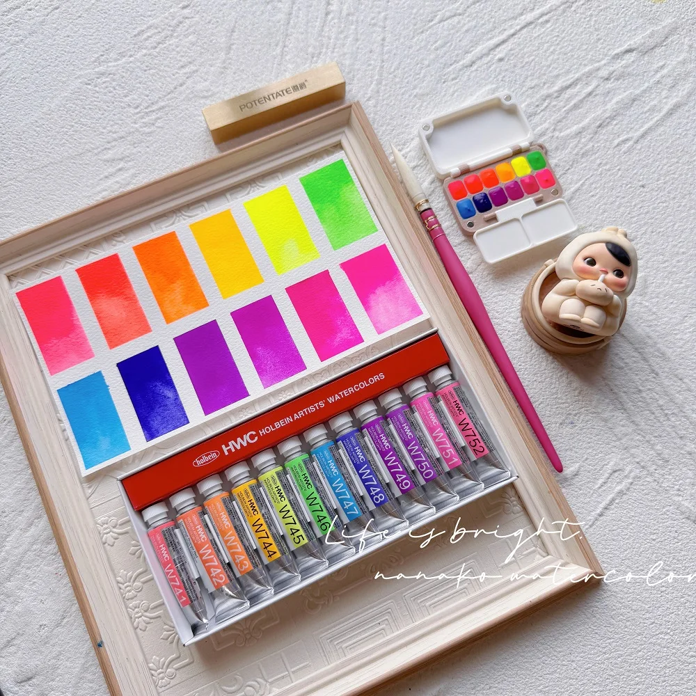Holbein Artist Transparent Watercolor 12 colors 5ml/15ml Fluorescent Color Set 1ml/2ml Nail Art Packaging Beginner Art Supplies watercolor painting set watercolor paint watercolor pigment
