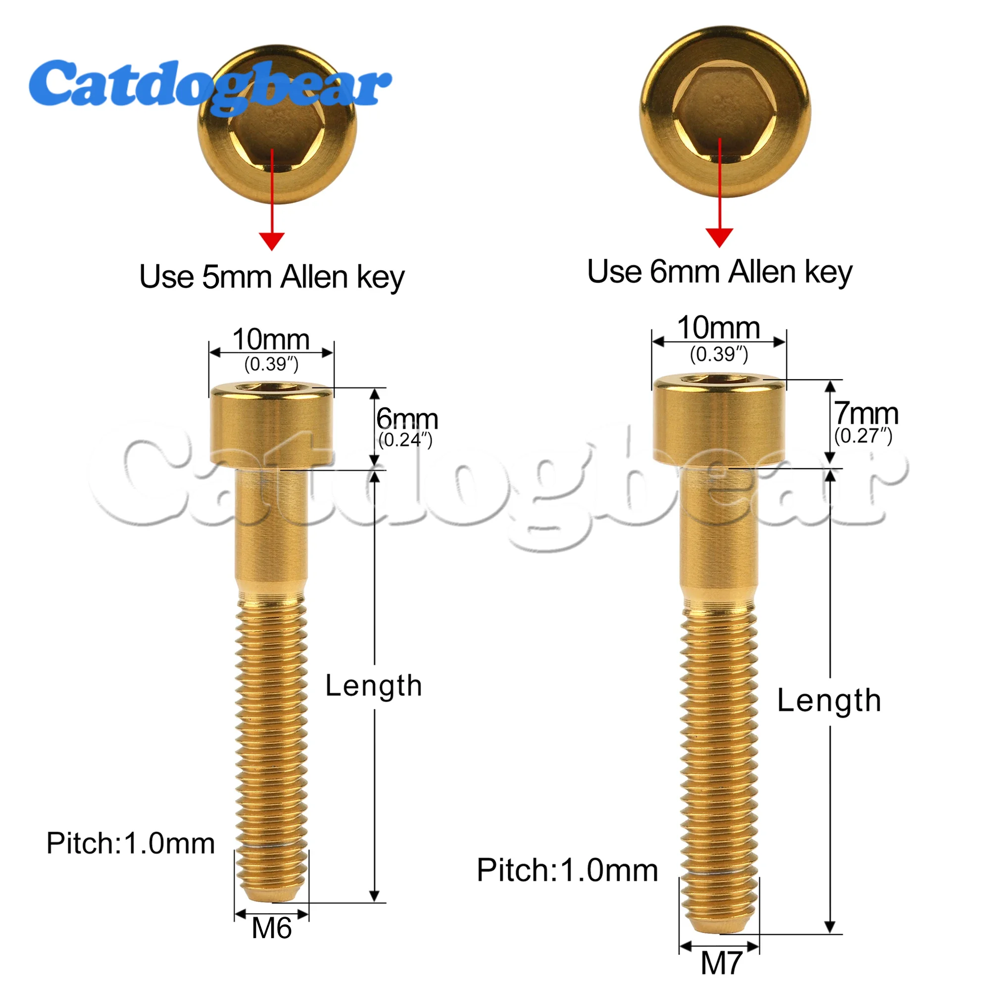 Catdogbear 티타늄 볼트 M6/M7x10 15 18 20 25 30 32 35 40 43 45 50 55 60 65mm 자전거 패스너 용 알렌 육각 머리 나사