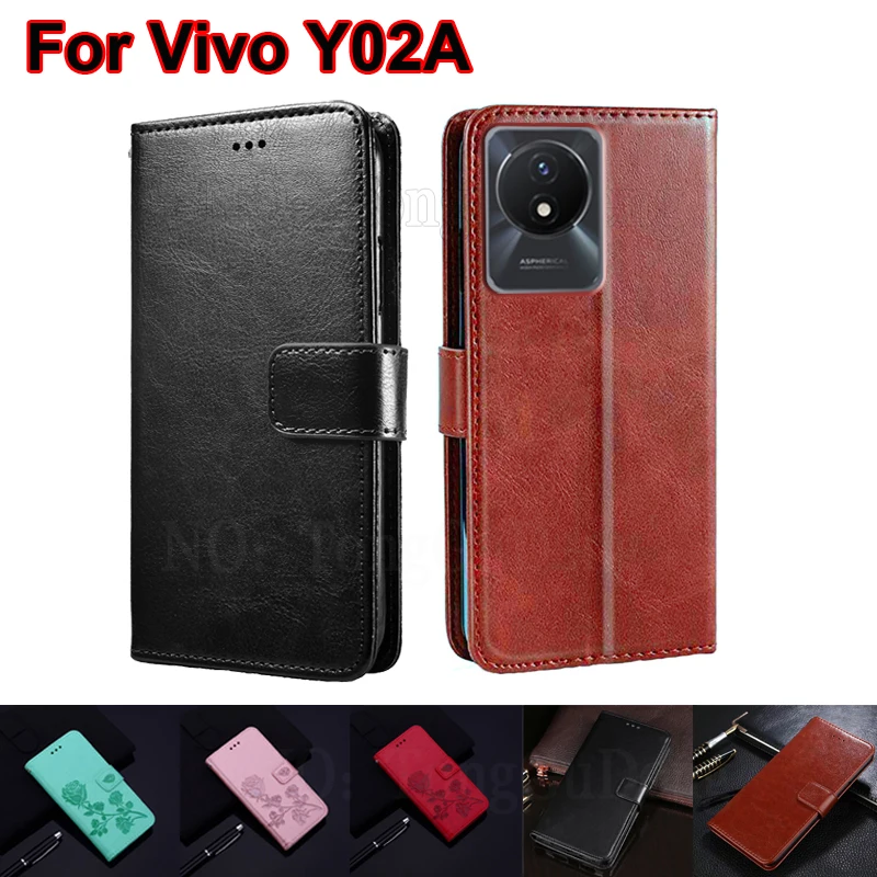 

Кожаный чехол для телефона Vivo Y02A, чехол для телефона Vivo Y02T Y11 2023, чехол для телефона Etui Vivo Y02 V2213, чехол с карманом для карт