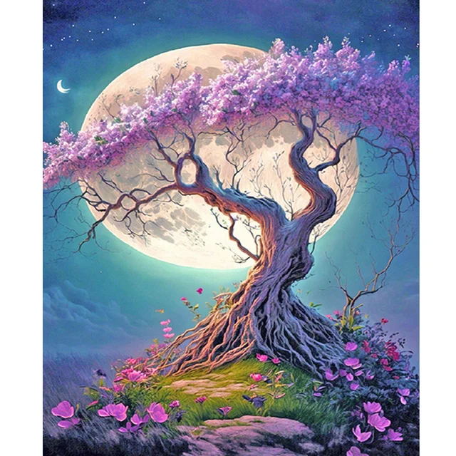 Marco DIY para pintar por números, cuadro de árbol, pintura acrílica para colorear  por números, arte de pared de paisaje para decoración del hogar - AliExpress