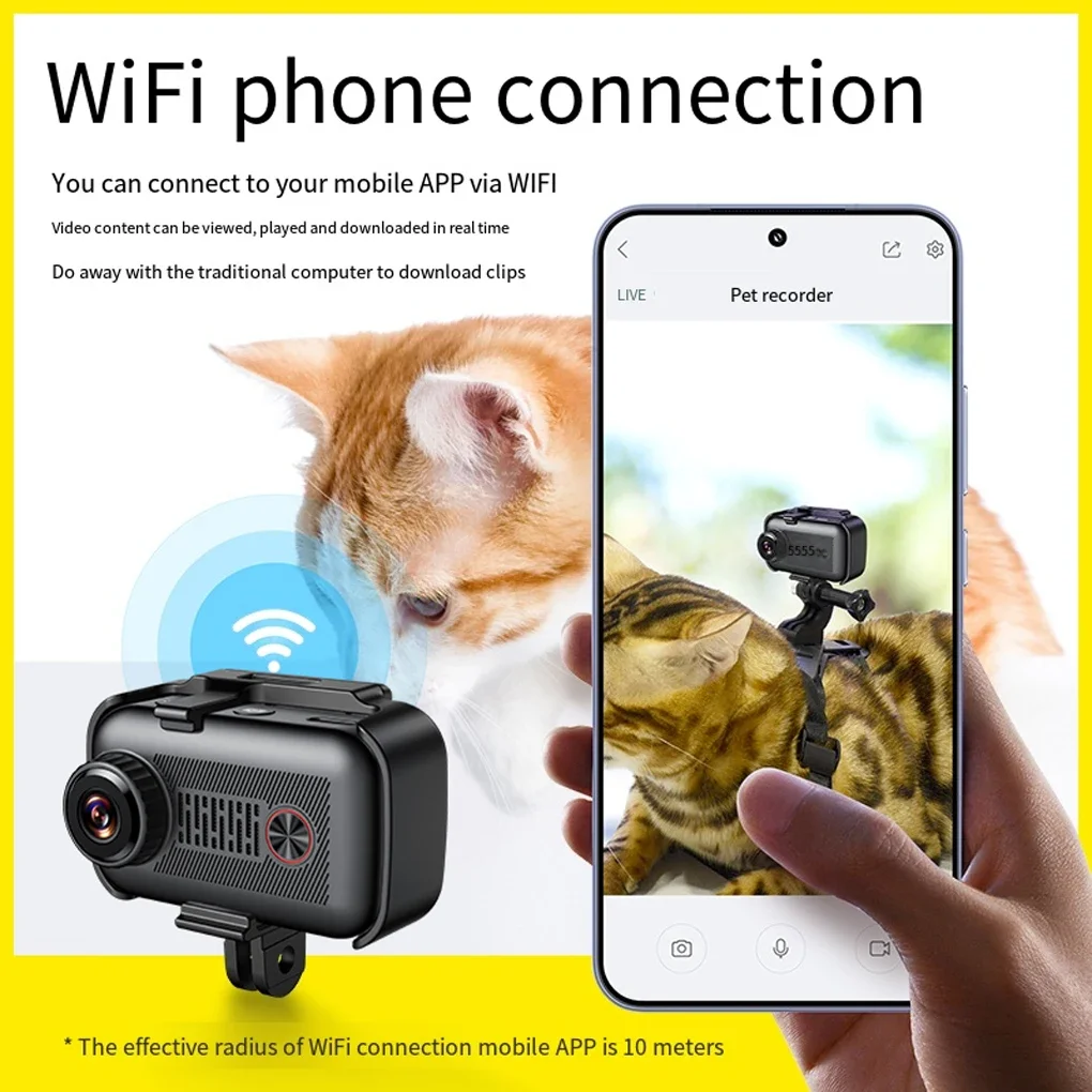 HD 2K Dog Cat Pet Camera Collar, 360 Panoramic Sports Wireless App Rechargeable Camera Video Records for Cats Dogs Birthday Gift