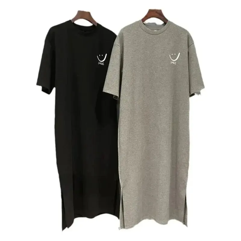 Women' Short Sleeved T-shirt Dress Loose Mid Length Over Knee