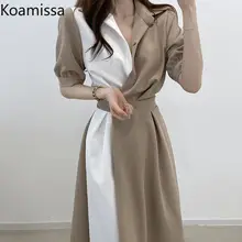 

Koamissa Women Elegant Chiffon Maxi Dress Patchwork Color Office Lady Fashion A Line Belted Dresses Spring 2022 Kroean Vestidos