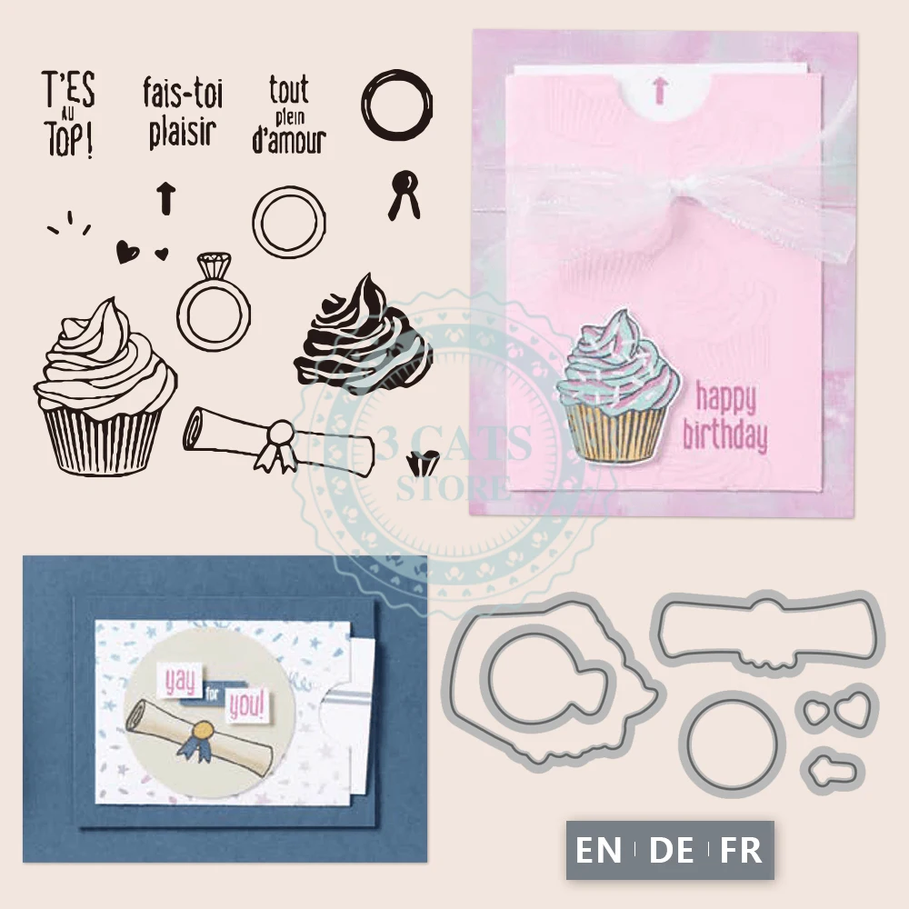 

MP940 Pocket Thoughts Happy Bithday Cake Clear Stamp Cutting Dies DIY Scrapbooking Supplies Stamps Metal Dies For Cards Albums