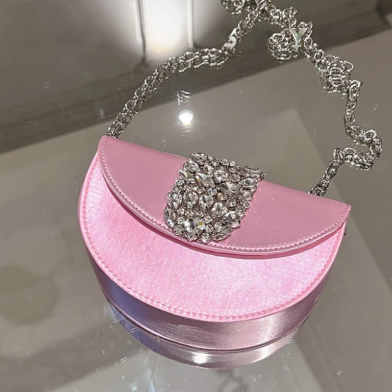 Women Glittering Crystal Satin Handbags Designer Luxury Diamond Pink Evening Diamonds Ring Clutch Purses Wedding Party Trendy - Image 3