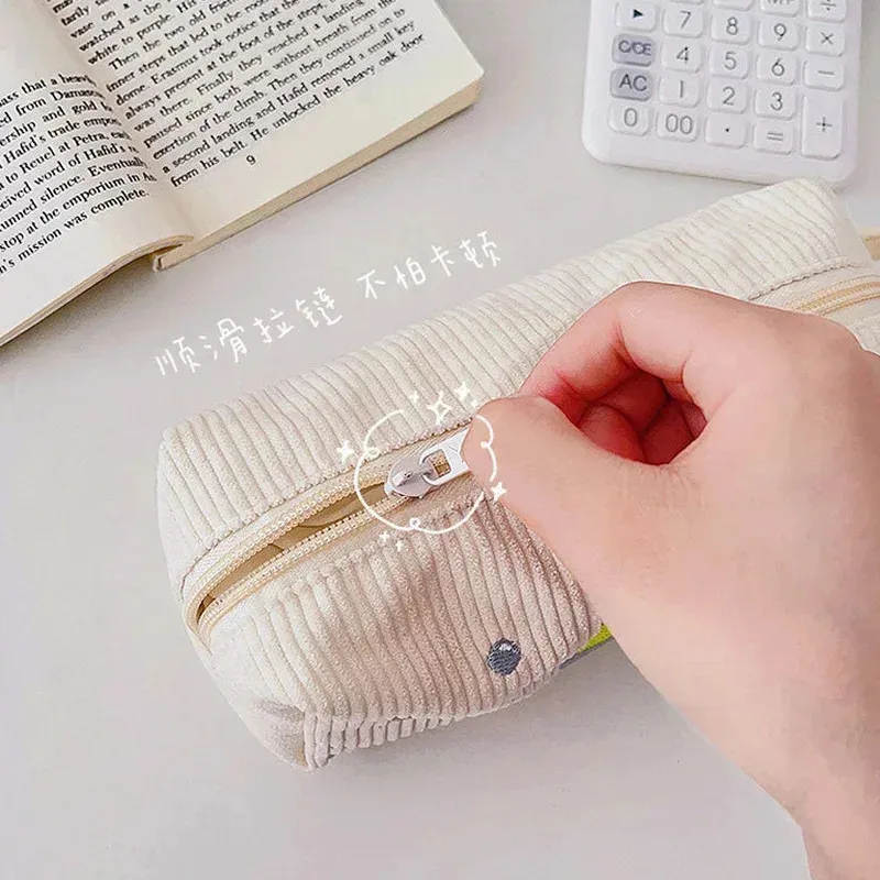 1pc Cute Cartoon Pencil Bag Kawaii Embroidery Floral Pencil Case Large Capacity Cosmetic Storage Bag