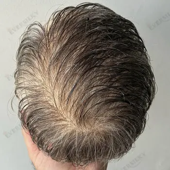 Parrucchino da uomo 0.02mm Utral Pelle sottile Linea sottile invisibile 80% Densità Protesi per capelli maschili Sistema di sostituzione naturale dei capelli umani Parrucche