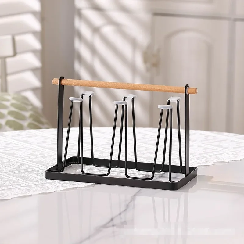 Household Glass Wooden Rack Water Storage Drying Rack Tea Cups Drain Shelf Desktop Cups Organizing Rod Kitchen Accessories 6