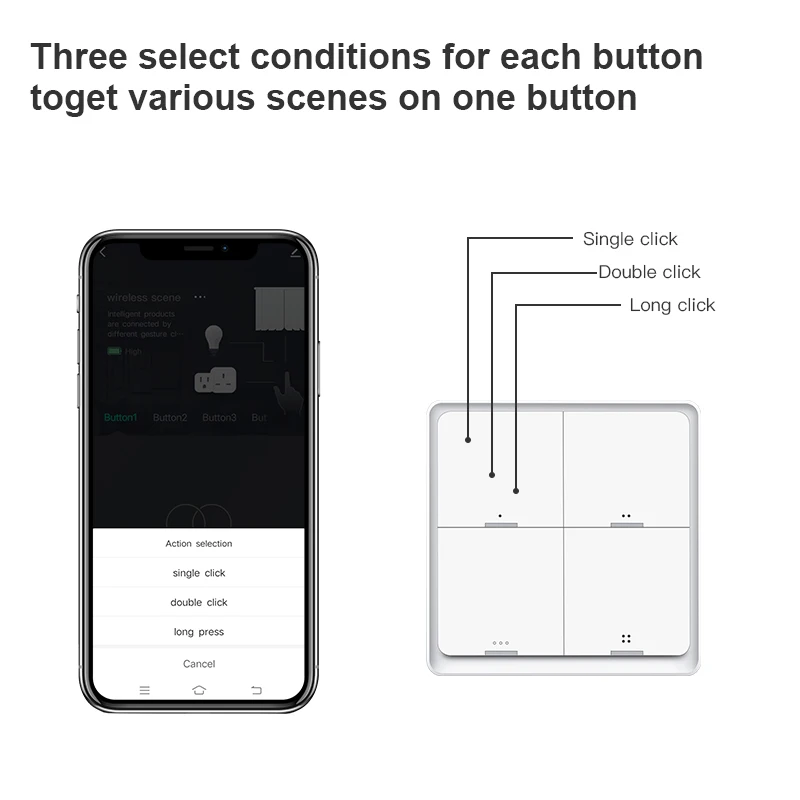 Smart Switch Tuya 4 Gang ZigBee Wireless 12 Scenario Smart Switch Push Button Controller Automation APP Control Keyboard Scene Sticker Panel
