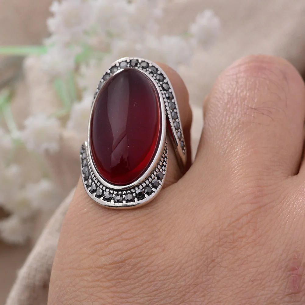 Stone Rings Fashion Rings Fashion Ring Finger Rings Retro Personality Exaggeration Garnet Stone Thai Silver Female Finger Ring Gifts For Women No Fade