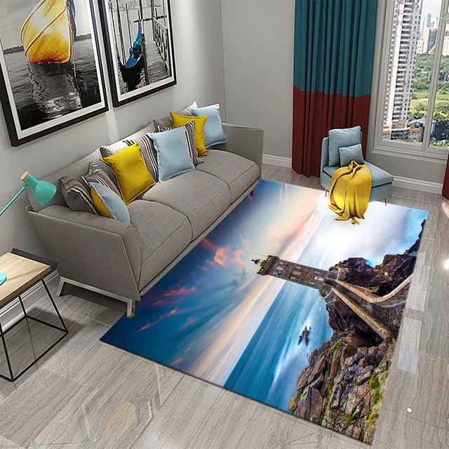 Tapis de sol 3D à thème de coucher de soleil, plage, salle de