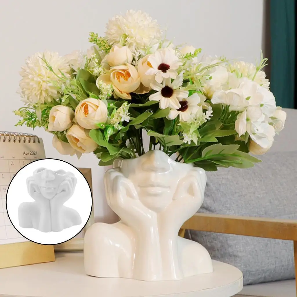 

Ceramic Female Face Vase Cute Plant Pots Minimalist Accent Decor Furnishings