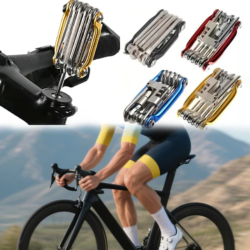 다기능 자전거 수리 도구 키트 휴대용 자전거 유지 보수 도구 세트 육각 드라이버 체인 타이어 수리 사이클링 액세서리