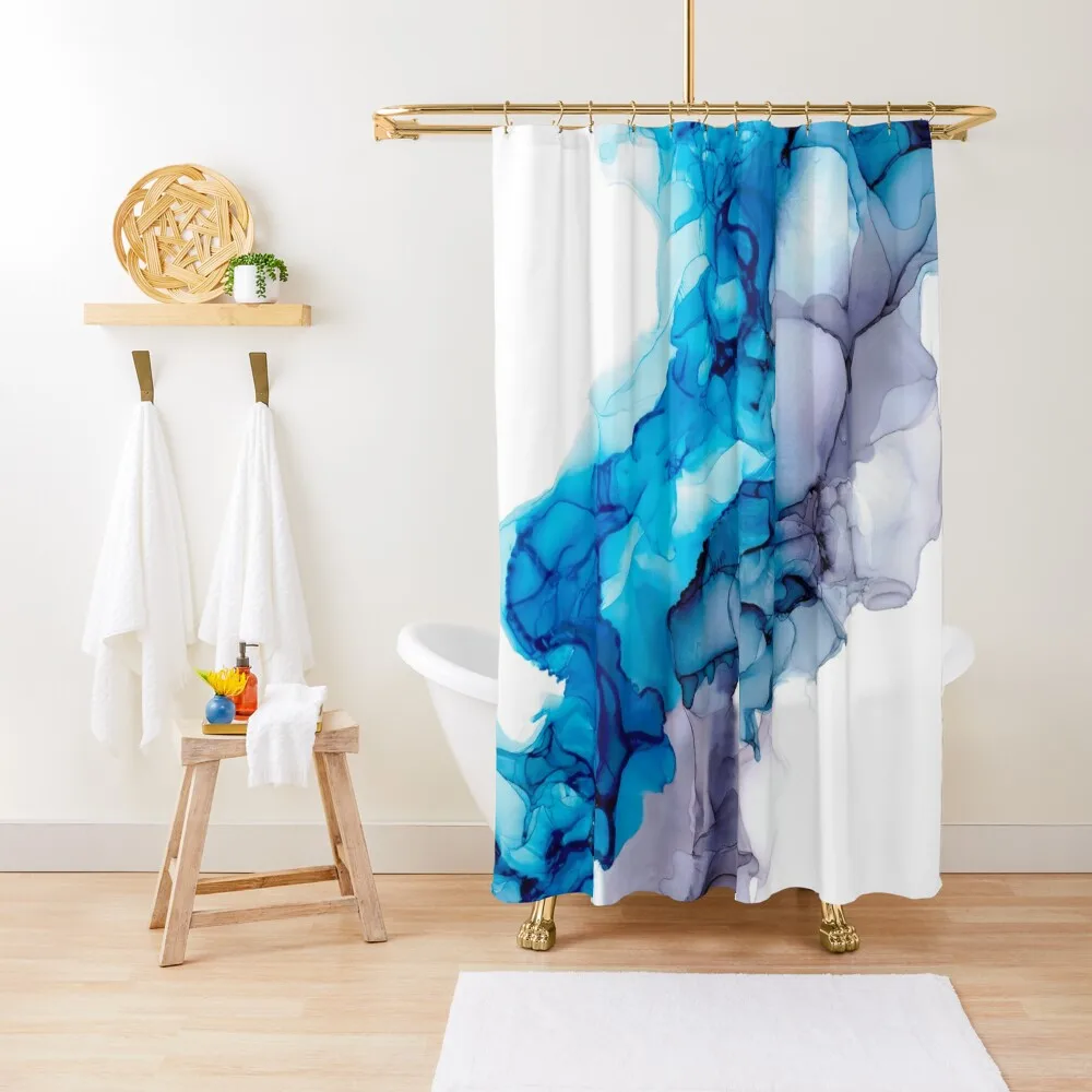 

Turquoise and Periwinkle Smoke: Original Abstract Alcohol Ink Painting Shower Curtain Funny Shower Curtain