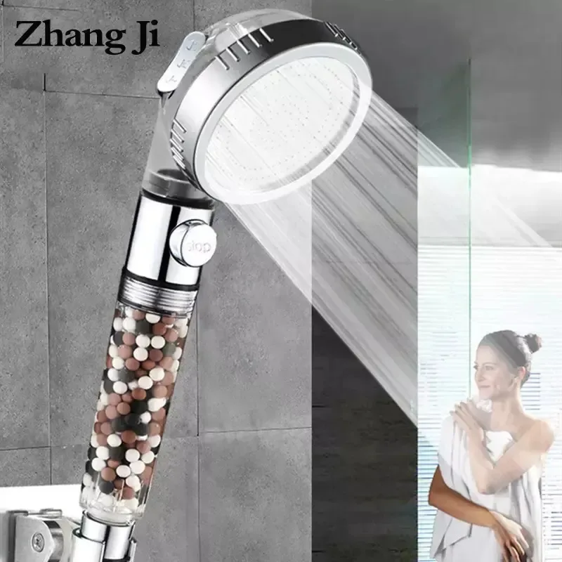 3-функциональная Душевая насадка ZhangJi для ванной комнаты с кнопкой переключения стоп, насадка для ванны высокого давления с Анионный фильтр, водосберегающий душ