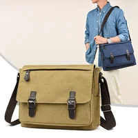 Large Capacity Canvas Slant Bag Korean Style Single Shoulder Computer Bag for Men Student Camera Bag Trendy Crossbody Bag