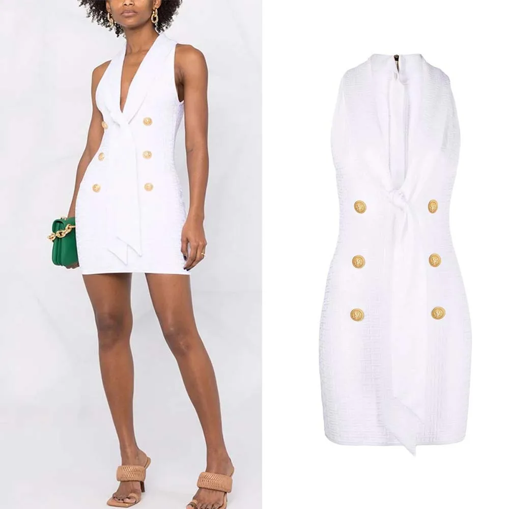 

2022 Summer New Fashion Temperament Commuter Cardigan Sleeveless White Jacquard Scarf Collar Elegant Knit Hip Wrap Women's Dress
