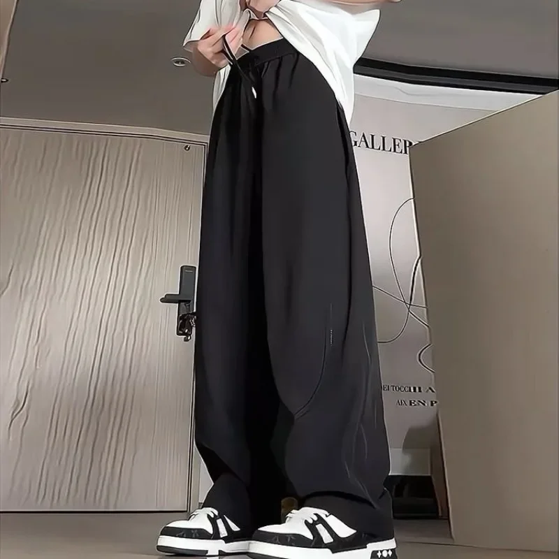 Pantalones de verano para hombre, estilo coreano, holgados, de seda helada, de talla grande, informales, holgados, XXXL, 2024
