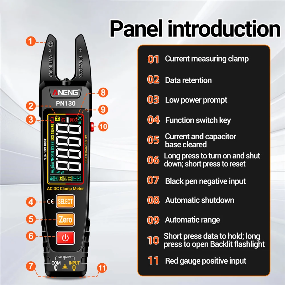 PN130 Intelligent Digital Clamp Meter digital multimeter 4000 Counts AC/DC Voltage Current Protable Multimeter Capacitance Resistance Testers