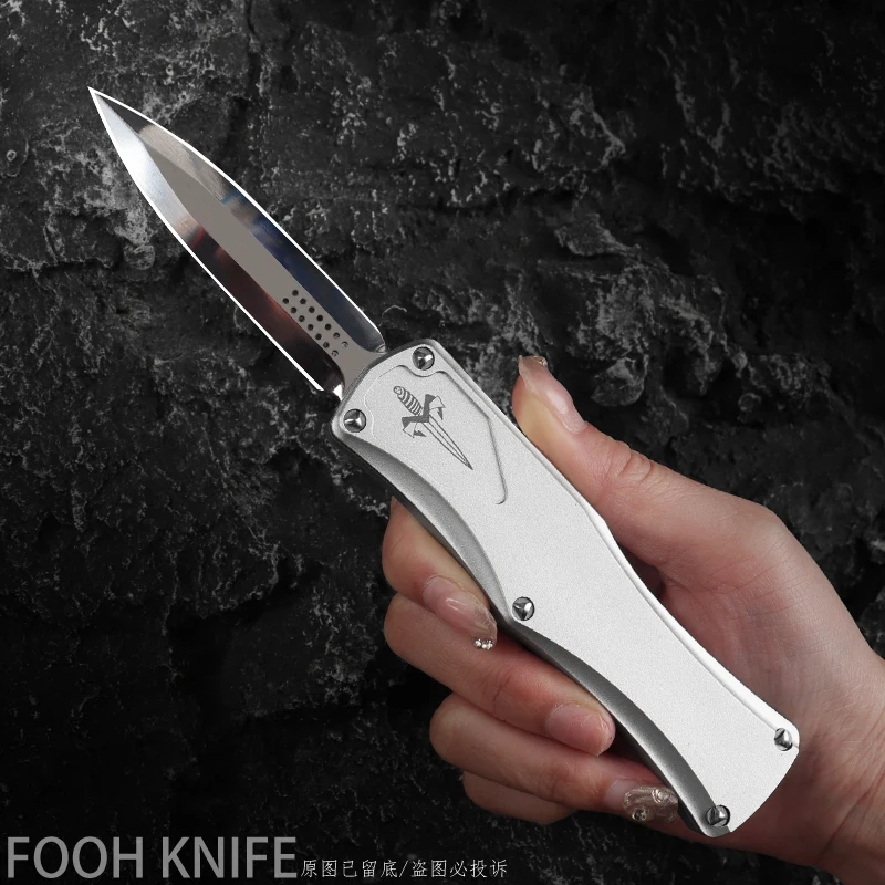 

Liquid Mirror Blade Silver HERA GODDESS MICRO OTF TECH Knife D2 Blade CNC T6 Handle EDC Self Defense Tactical Combat Pocketknife