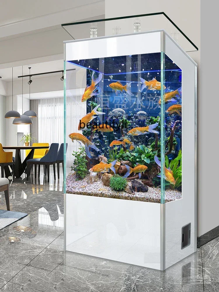 

TV Cabinet Fish Tank Living Room Change Water Super White Glass Aquarium Home Floor Landscape