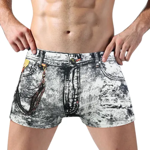 데님 팬티 속옷 3D 인쇄 섹시한 복서 청바지 반바지 남성 패션 카우보이 속옷 Homme Ropa 인테리어 Masculina 3
