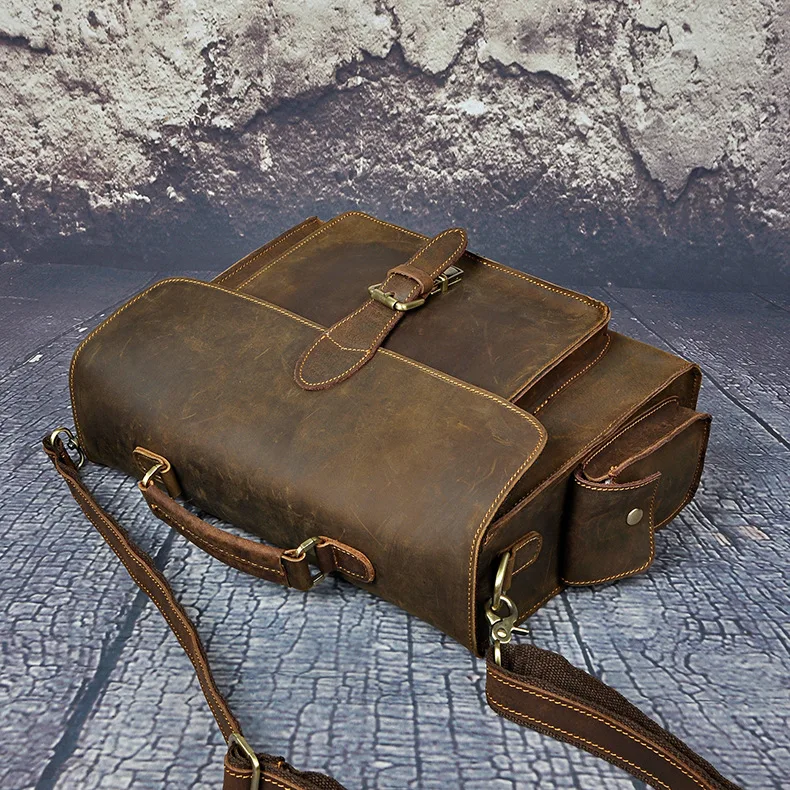 Genuine Leather 14 Inch Cowhide Men Briefcases Shoulder Crossbody Handbag Laptop iPad Bag Male Portfolio Tote Bags