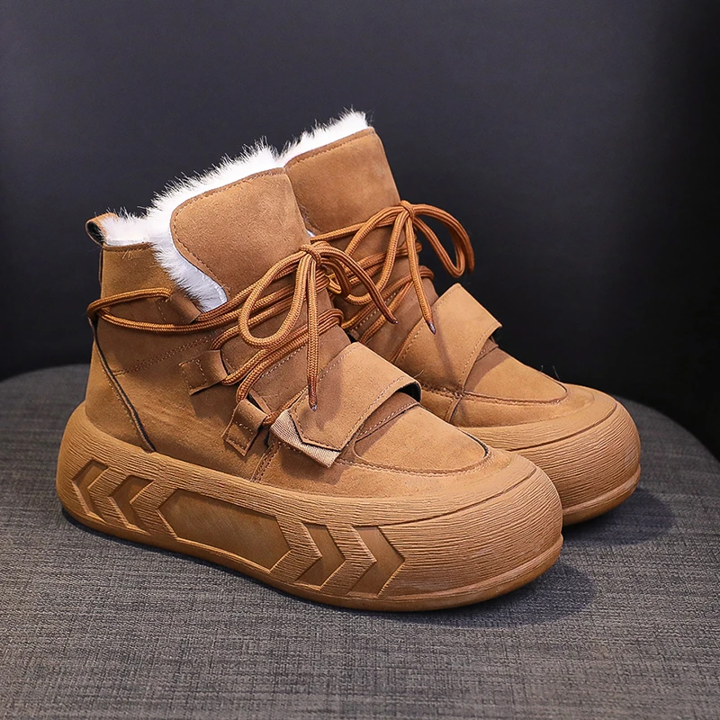 

Vintage Winter Ankle Boots Women With Fur Lace Up Platform Boots For Women Sneakers Warm Snow Shoes Designer Short Boots