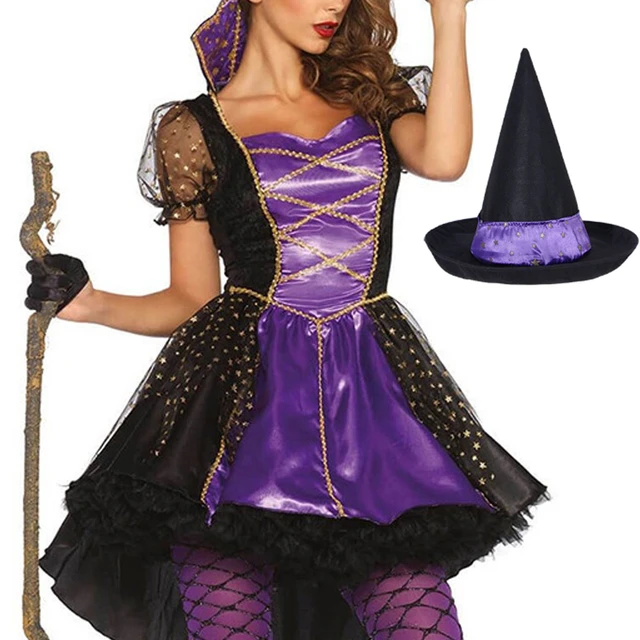 Plus Size Xxl-s Halloween Costume da strega per le donne Adulta Sexy Viola  Rondine Coda Bretelle Vestito Cappello Carnevale Party Abito Femminile