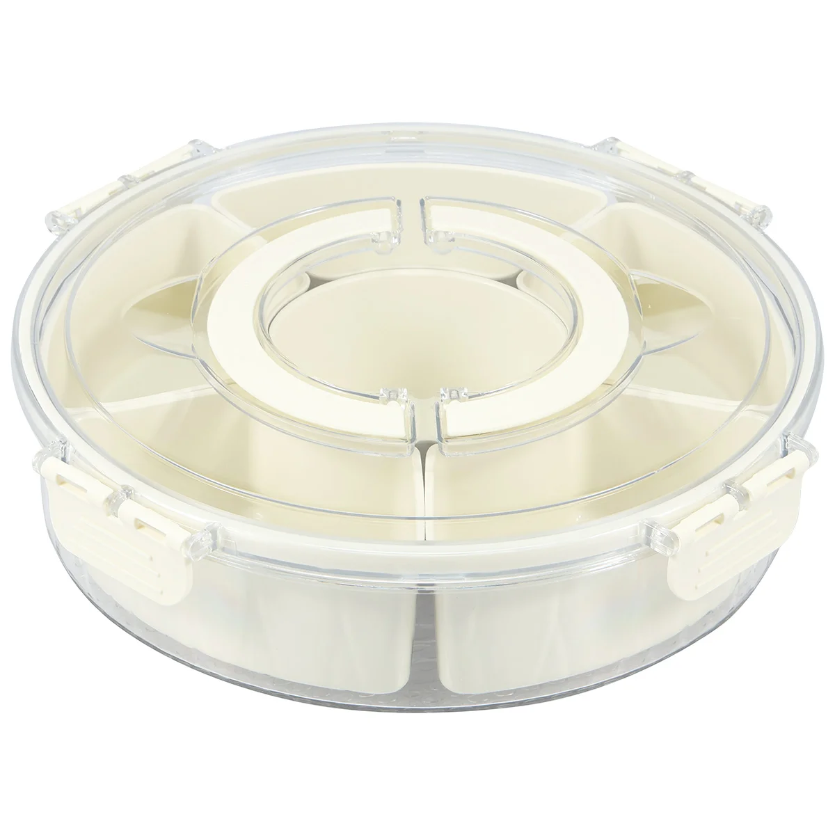 Rotating Snack Container With Lid - 6 Compartment Divided Serving Tray, Clear Storage Organizer