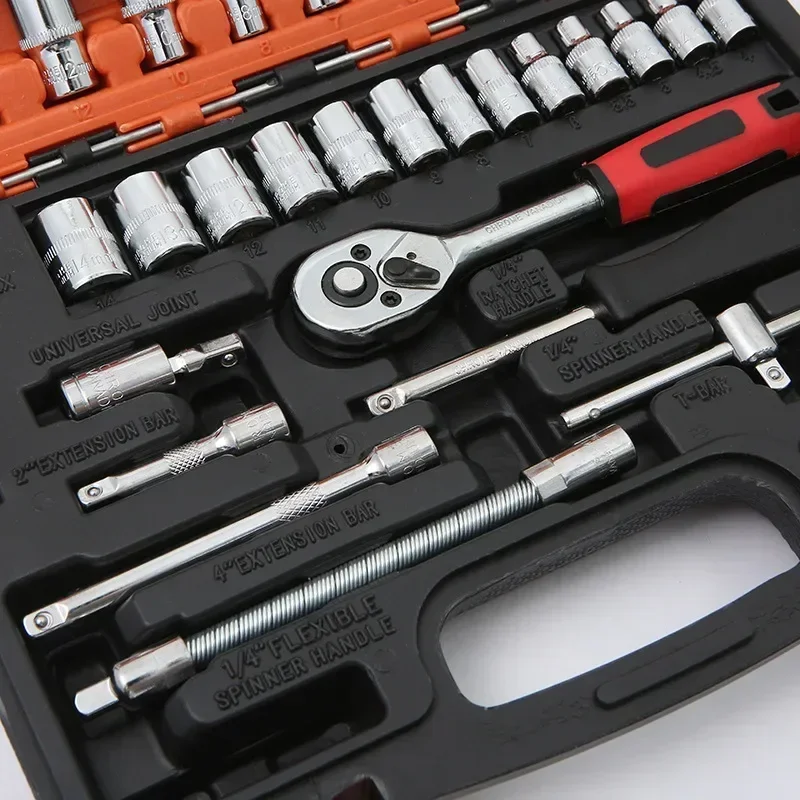 46/53Piece Car Repair Tool Set with Sockets and Case, Steel Construction, for Street-Touring Motorcycles and Vehicle Maintenance