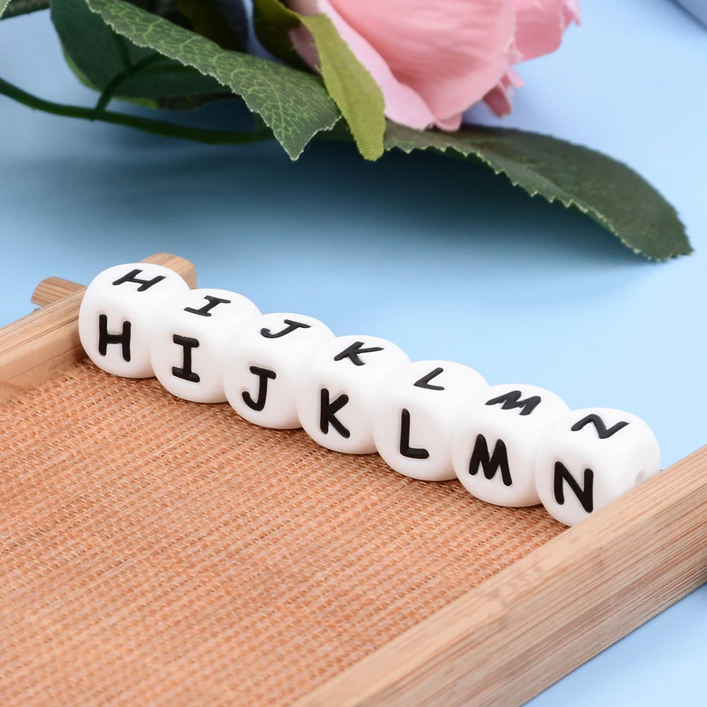 LOFAC 10 Stück/Set Silikon-Perlen mit englischem Alphabet, Schnullerkette, DIY-Alphabet-Perlen, 12 mm, Silikon-Alphabet-Perlen für Armbänder und Halsketten – Detail 12