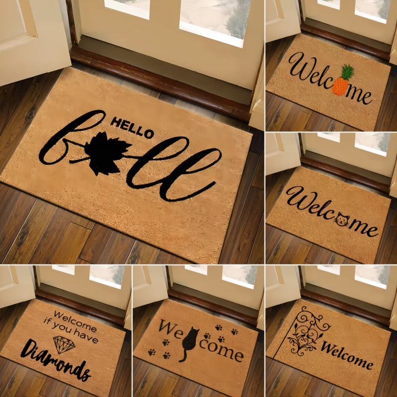 Welcome Mat Letter Brown Non Slip Home Room Decor Floor Doormat Washable Bath Kitchen Rug Bedroom Lounge Porch Entrance Carpets