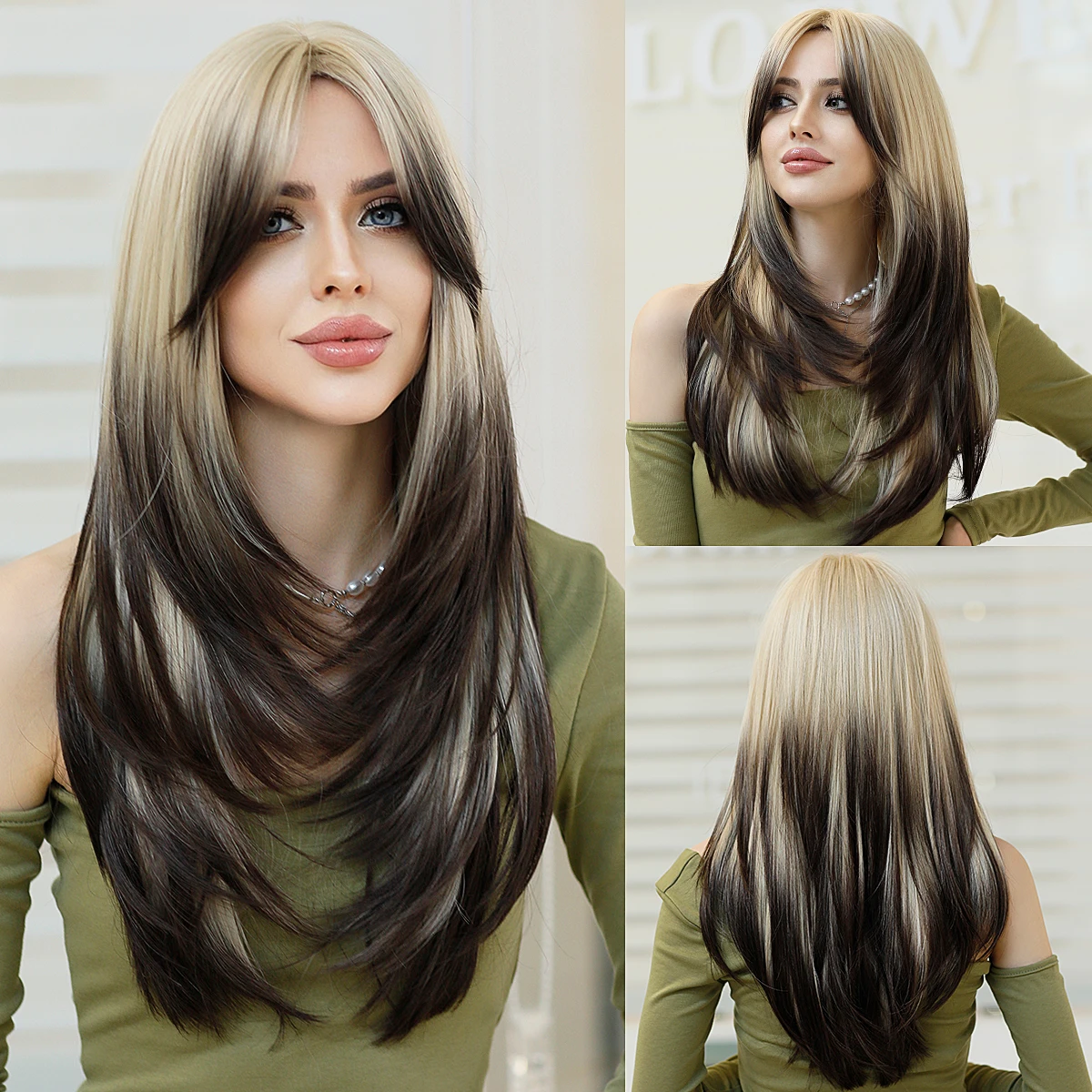 

NAMM Black Ombre Blond Wig Long Curly Hai Wigs for Women Daily Cosplay Synthetic Fluffy Lavender Synthetic Wig Heat Resistant