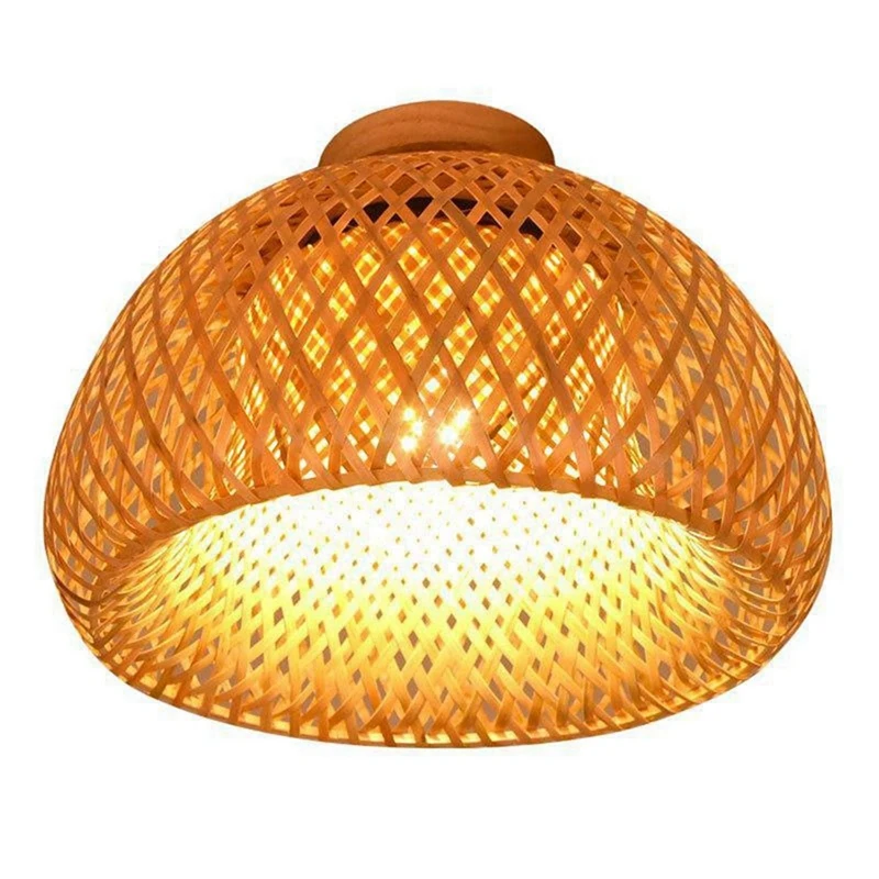 

2X Bamboo Wicker Rattan Light Fixture Flush Mount Hanging Ceiling Lamp For Living Room Bedroom Dining Room,30X18cm