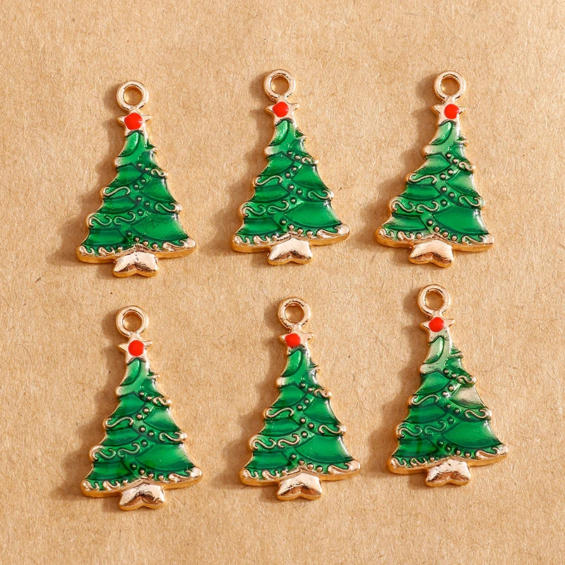 10 Stück Emaille-Weihnachtsbaum-Charm-Anhänger für Halskette, Armband, DIY-Ohrringe, handgefertigte Schmuckherstellung, Zubehör – Detail 4