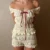 2000s Retro 2 Piece Set Cottage Lounge Vintage Ruched Off Shoulder T-shirt Crop Tops + Shorts Kawaii Pajamas Women Y2K Outfits