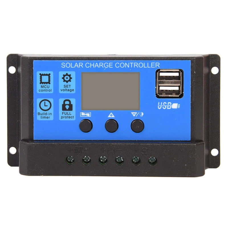 LCD 디스플레이 포함 태양광 컨트롤러, PWM 배터리 충전기, 듀얼 USB, 5V 출력, 10A, 20A, 30A